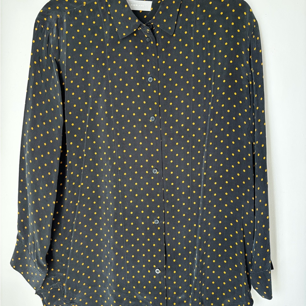 Everlane | Black Shirt with Yellow Polka Dots